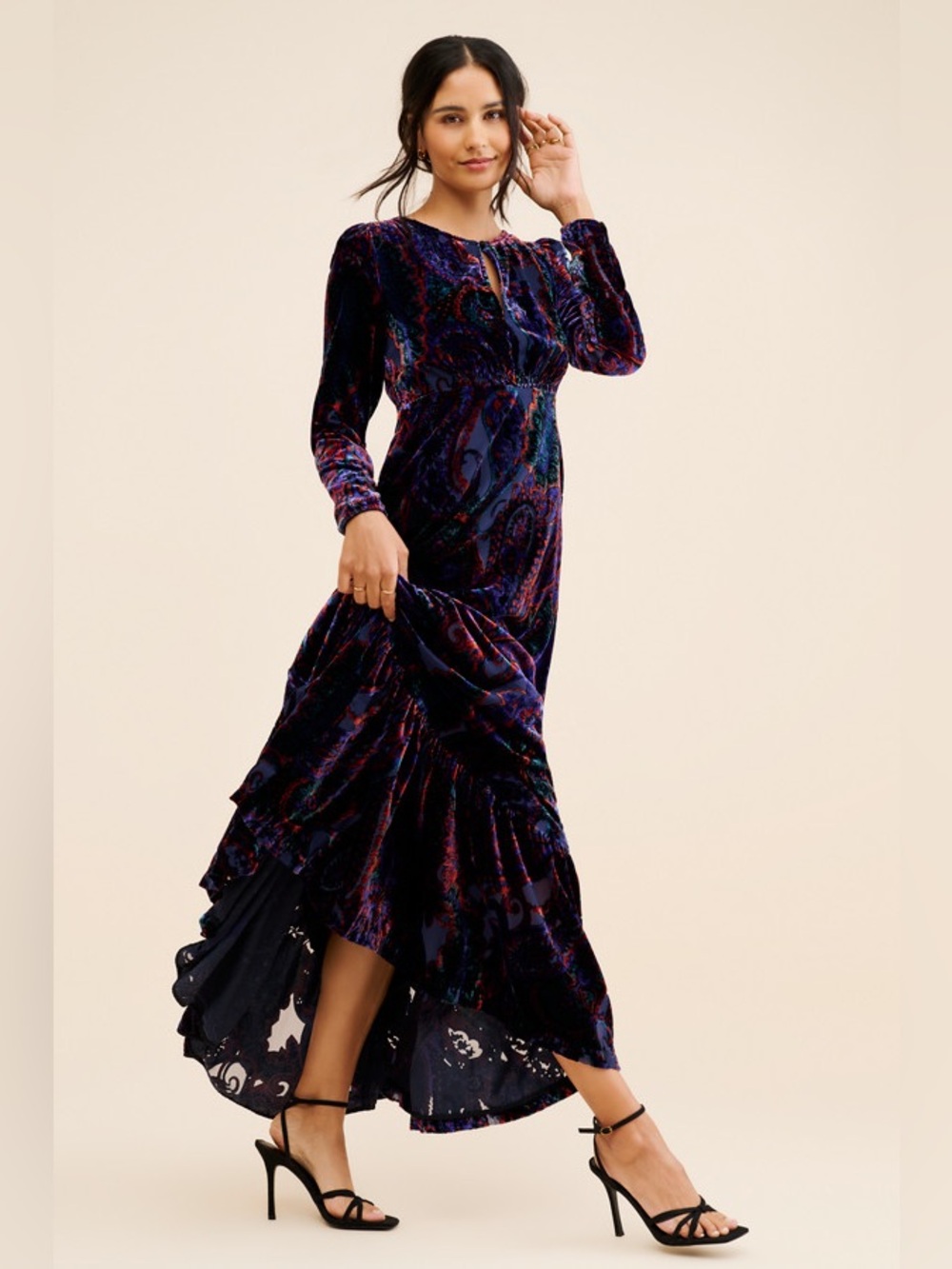Anthropologie 6 Purple Floral Burnout Velvet Maxi Dress